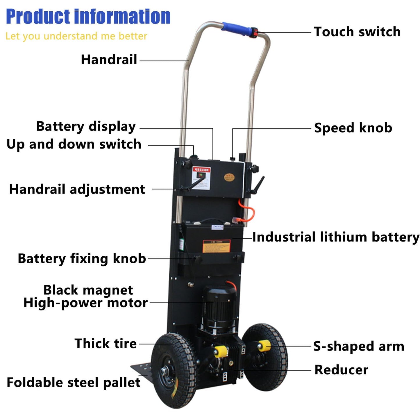uhyOHF Electric Dolly Stair Climbing Cart, Powered Stair Climber Hand Truck Trolly, 440lbs Load Capacity Motorized Stair Climbing Dolly,