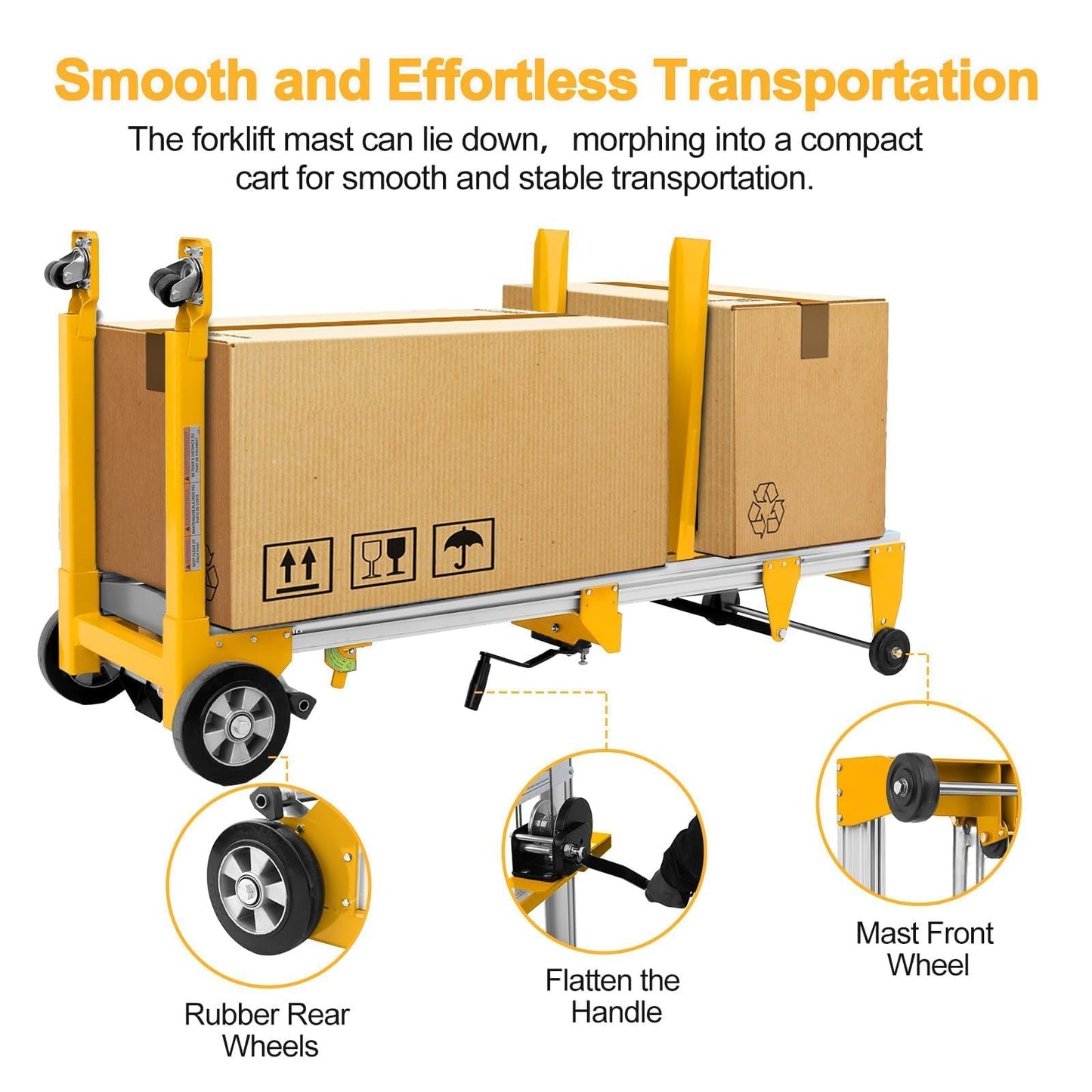 ELOMBR 122" Material Lift Winch Stacker, 400 lbs Capacity Manual Material Lifts, Fixed Straddle Material Lifter, Hand Winch Lift Trucks for Warehouse, Factory, Lightweight, 34.60"L x 24.80"W, Yellow