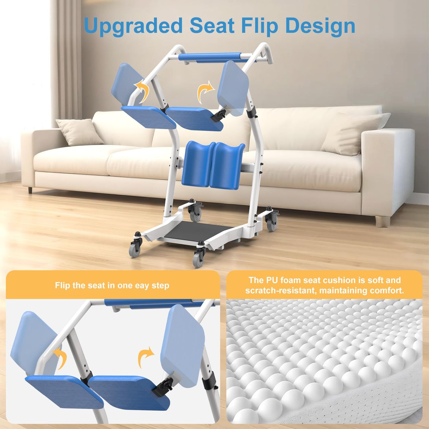 WHLICKS Upgraded Sit to Stand Patient Lift, One-Step Stand Assist Lift for Elderly,Lift Assist Transfer Device with Wheels, Home Care Use Transport Chair Stand Assist for Seniors, Adults & Disabled