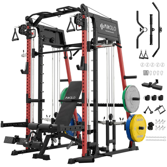 Mikolo Smith Machine, 2200lbs Squat Rack with LAT-Pull Down System & Cable Crossover Machine, Power Rack and Packages (RSL230CPHGP)