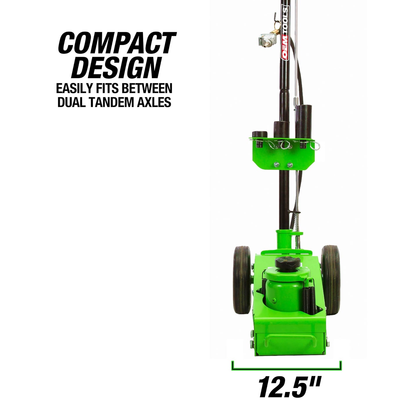OEMTOOLS 24851 22-Ton Air/Hydraulic Jack, Heavy Duty Floor Jack, 8-3/4" to 17-11/16" Lift Range, Compact Low-Profile Design for Tandem Axle Vehicles