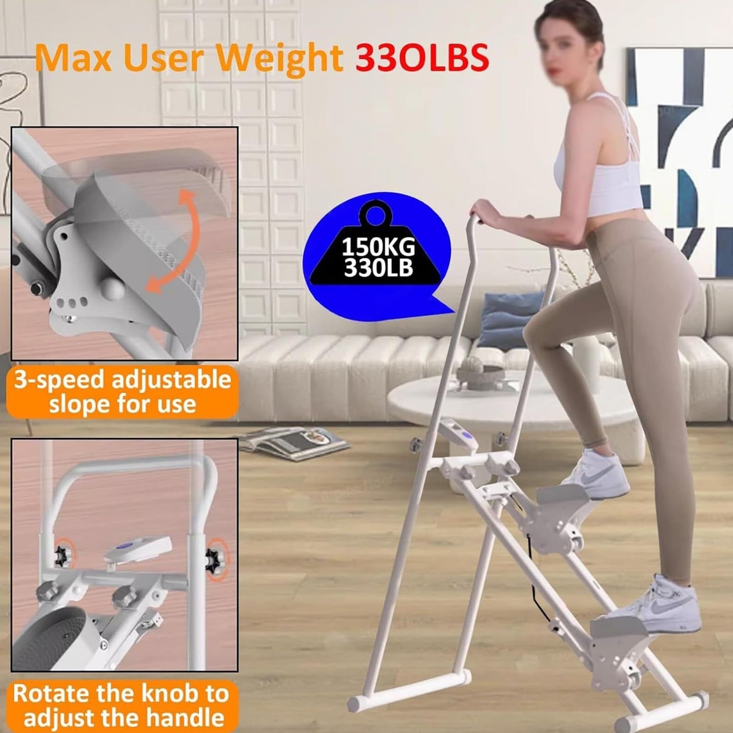 piudoiliy Vertical Climber Machine with LCD Monitor - Folding Full-Body Workout Stepper for Home Gym - Adjustable Stair Stepper with 3 Gear Height Settings
