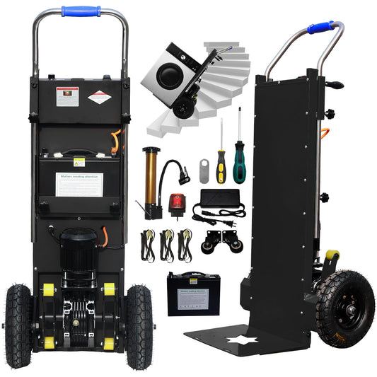 1500W Electric Stair-Climbing Hand Truck | 900lbs Heavy-Duty Load | 3-Mode Folding & Telescopic Handle | Furniture Mover w/Stair-Climber Tech (Black, 1 Battery)