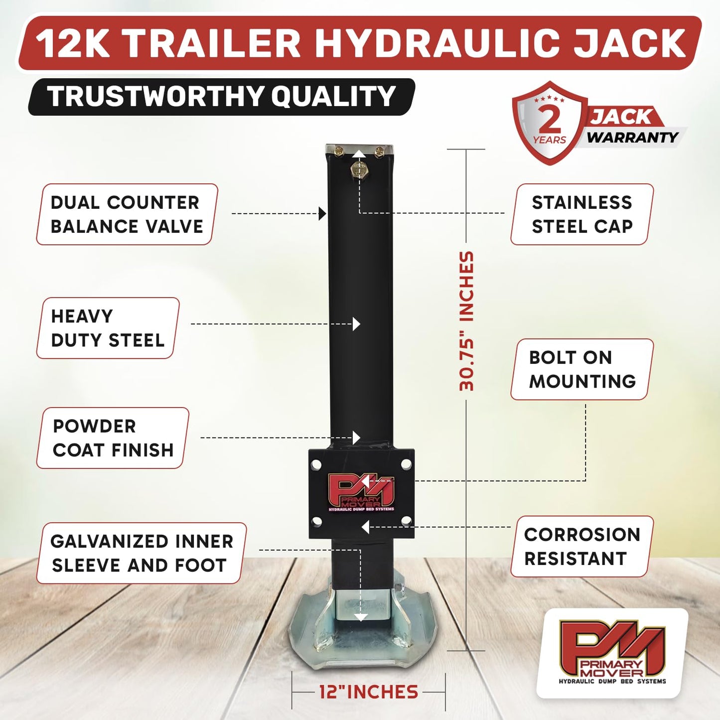Hydraulic Trailer Jack (12,000 lb) - Power Jack 12K Double Acting, Lift Trailer Jack Stand with Hydraulic Power Unit (12k Jack Kit Bolt On) PFJ-1-MB-K
