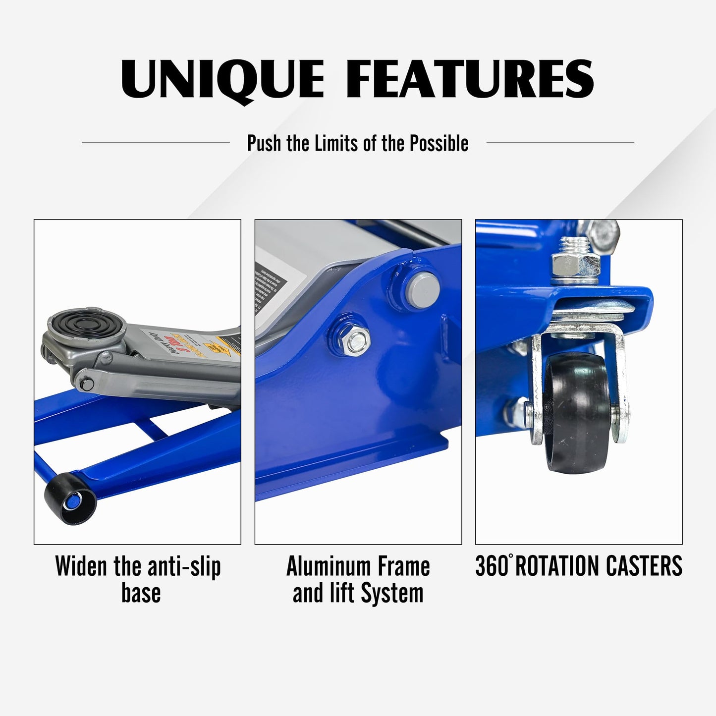 Hydraulic Floor Jack with Foot Pedal, Heavy Duty Steel Low Profile Service Jack, Dual Piston Quick Lift Pump, CE Certified, 3T w/Foot Pedal with Extra Saddle, Mainly Blue