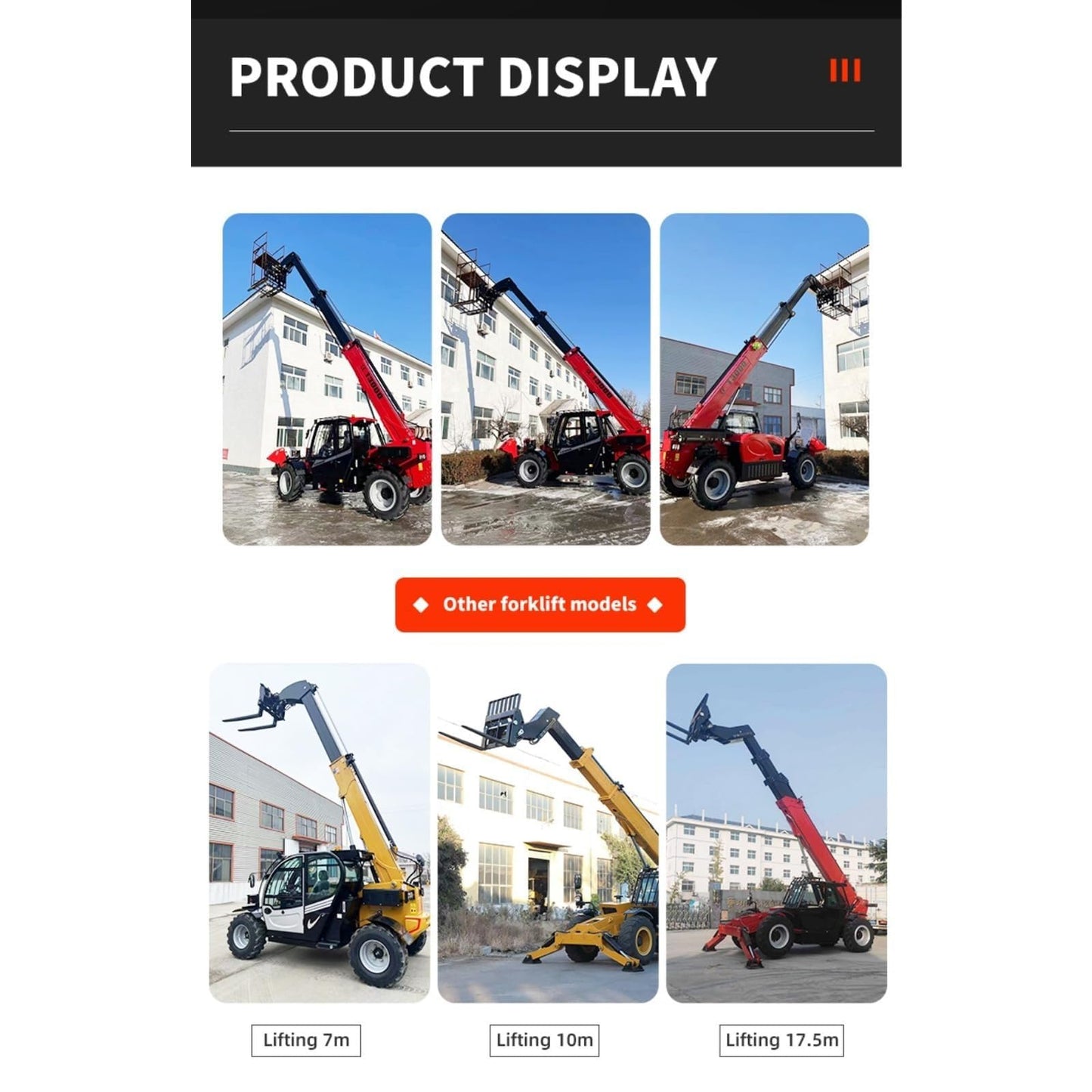 Compact Telehandler Reach Forklift for Warehouse and Agricultural Material Handling, Rough Terrain Telescopic Lifting Equipment for Outdoor Construction Work