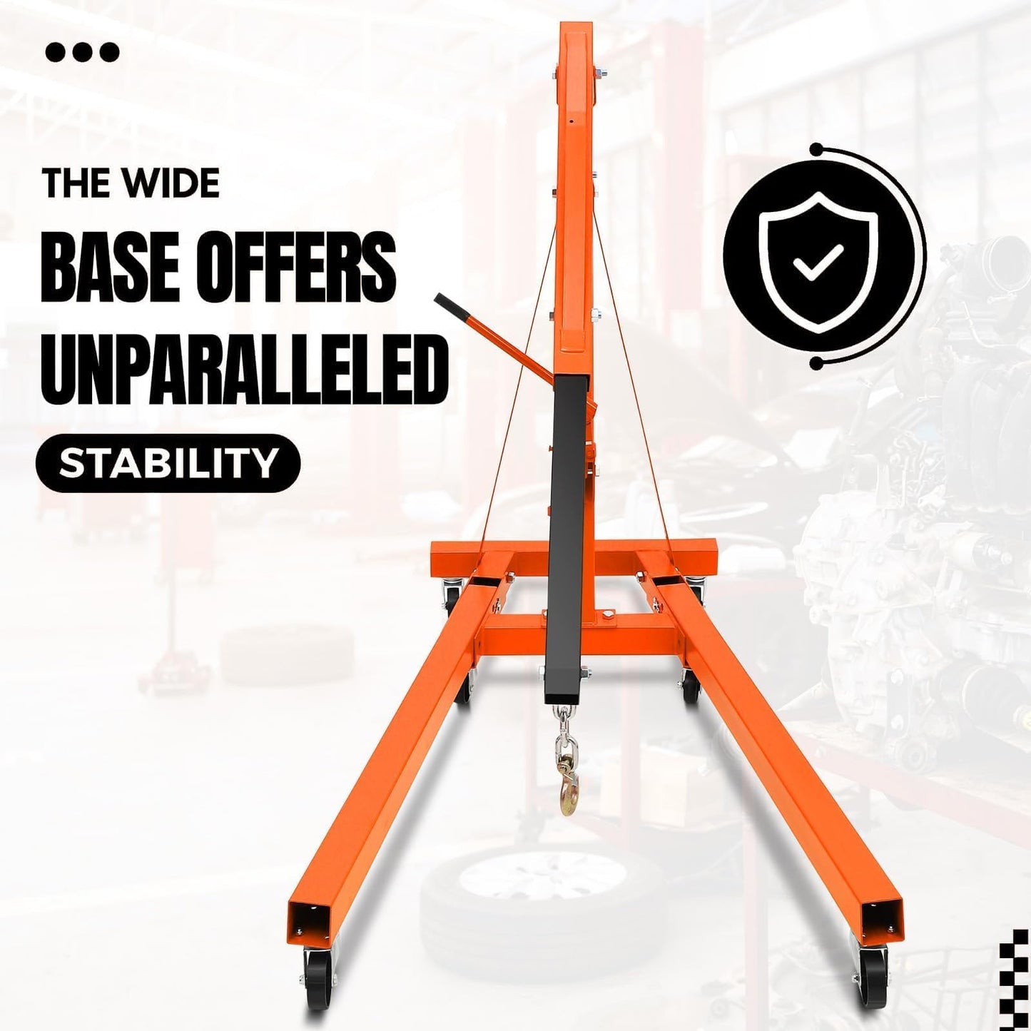 Hydraulic Engine Hoist, 2-Ton Folding Portable Shop Crane Lift, 4400 Lbs Capacity with Telescopic Boom and 6 Casters, Foldable Mobile Cherry Picker for Garage Workshop Warehouse, Orange, Heavy-Duty
