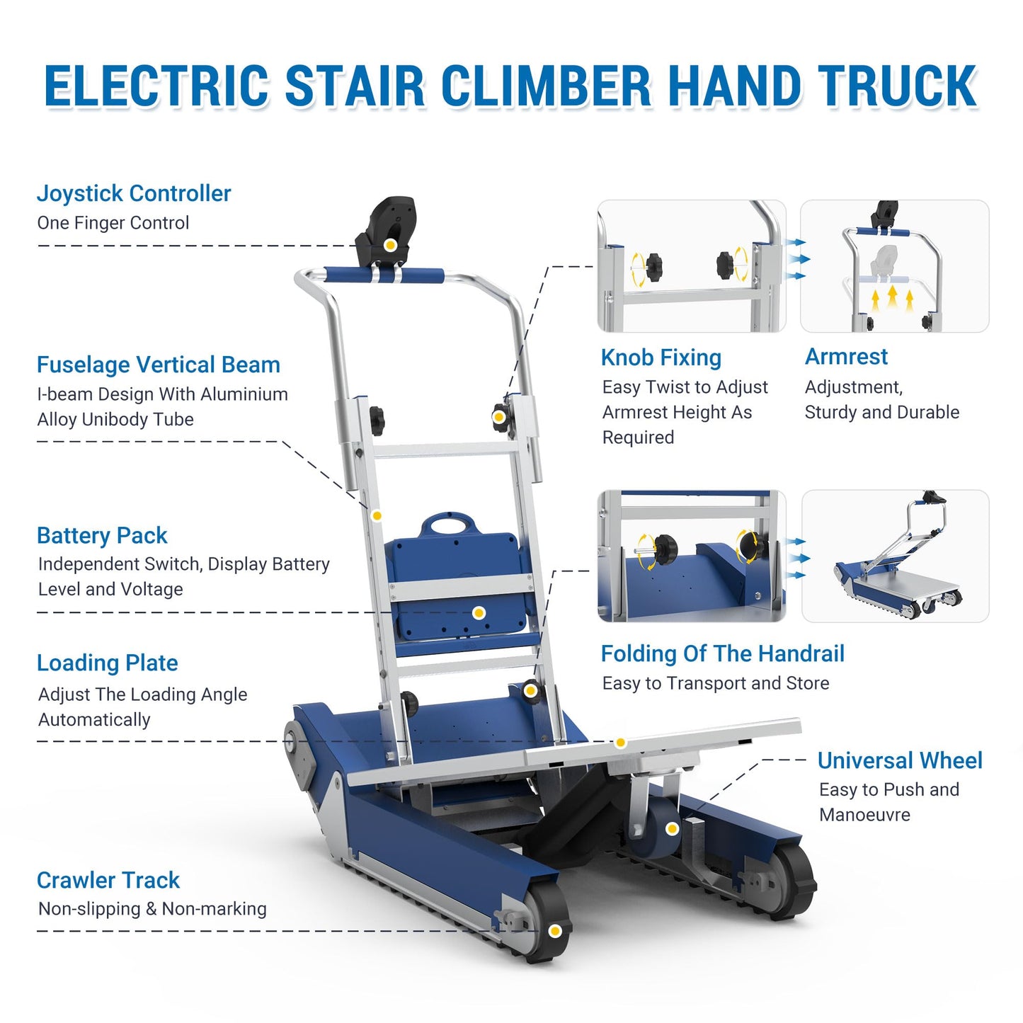 XSTO CT310 Electric Crawler Dolly - 684 LBS Load Capacity, Powered Tracked Stair Climber Trolley with Anti-Slip Design for Heavy Duty Material Handling