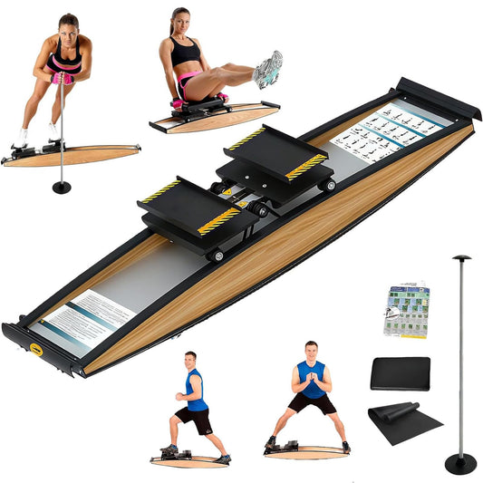Indoor Ski Simulator Machine, Aerobic Fitness Equipment with Ski Poles and Mats for Leg Training, Waist Abdomen Strengthening Glutes Workout Body Balance Home Exercise Trainer