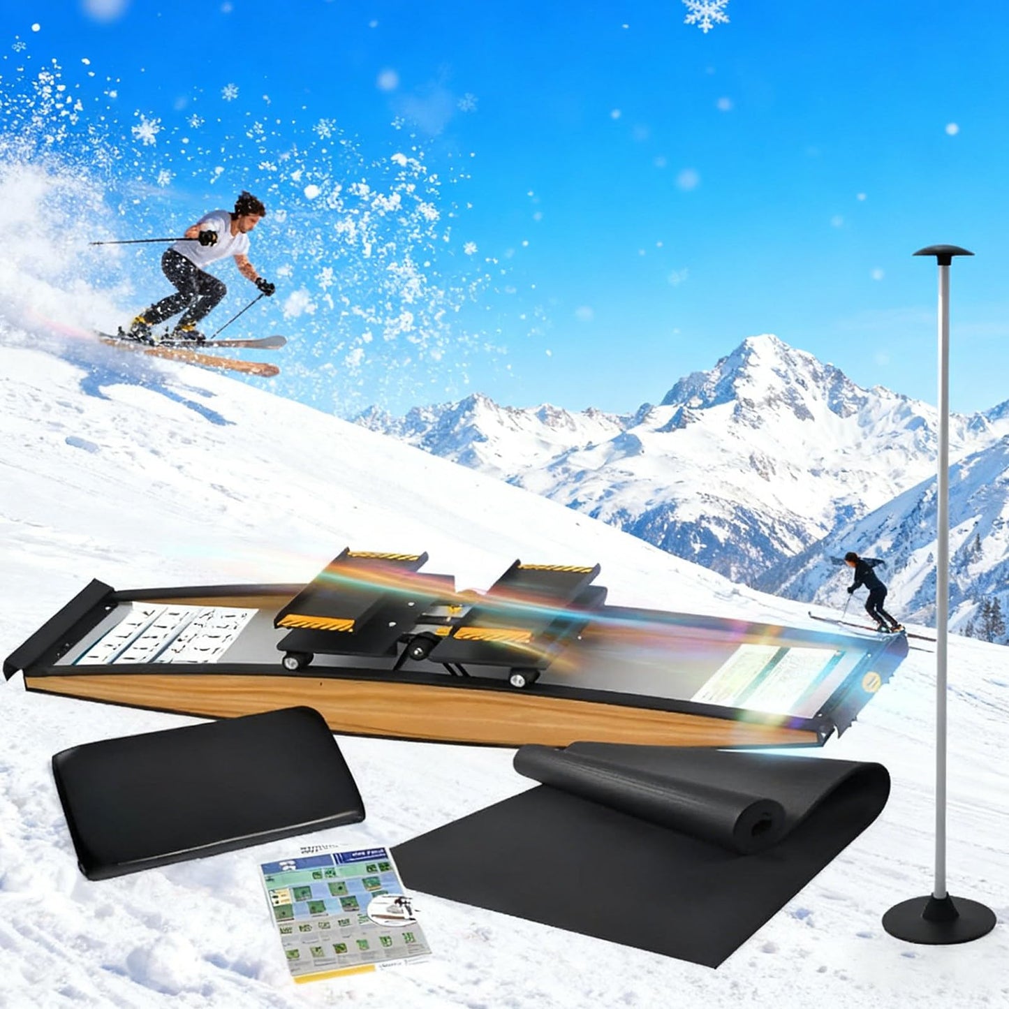 Professional Ski Trainer Machine and Body Balance Equipment with Ski Poles, Mats for Waist Abdomen Leg Training Glutes Strength Indoor Simulated Ski Exercise Fitness Setup