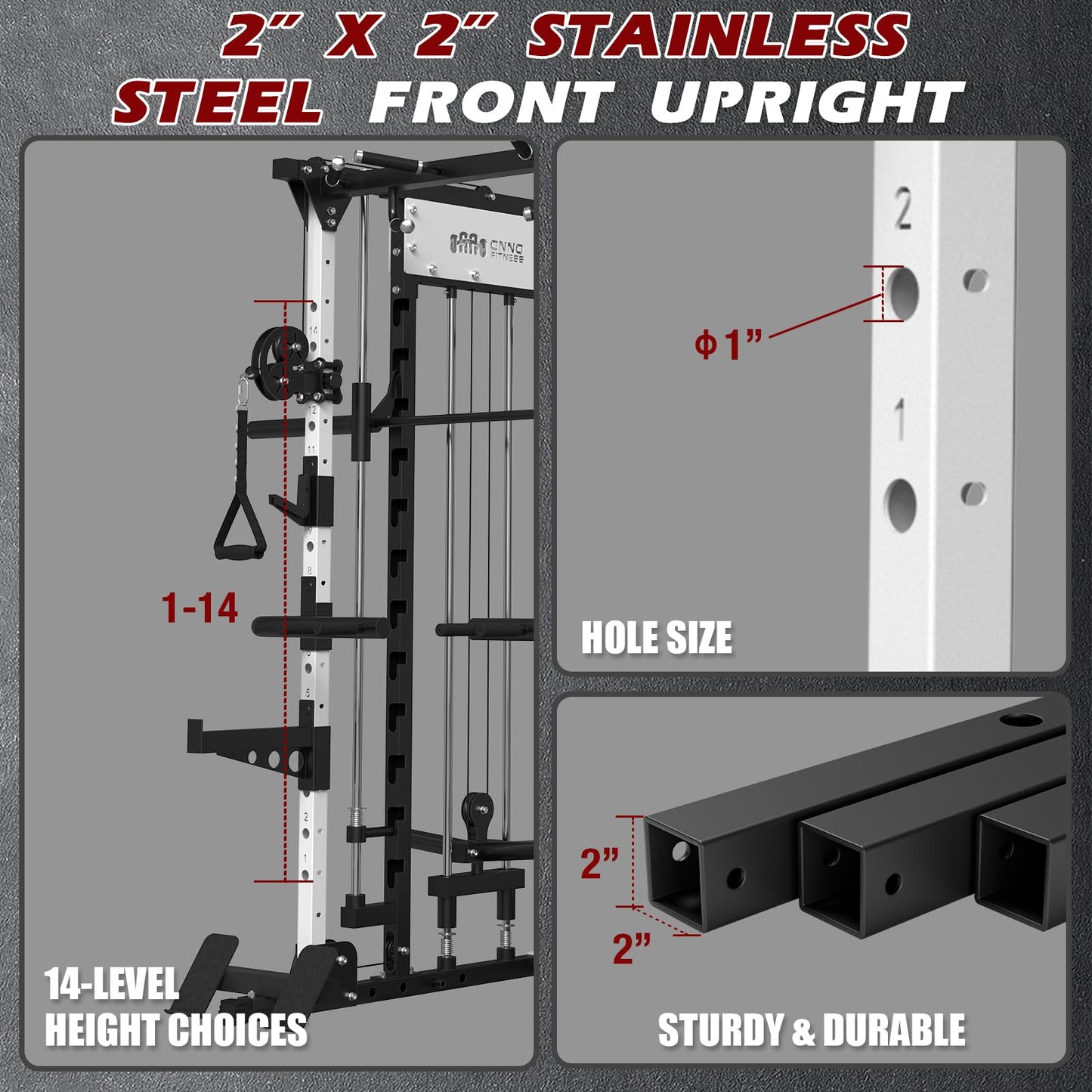 ONNO Smith Machine,2200lbs Squat Rack with LAT-Pull Down & Cable Crossover System,Multi-Function Power Cage for Home Gym with Leg Hold-Down Attachment(White)