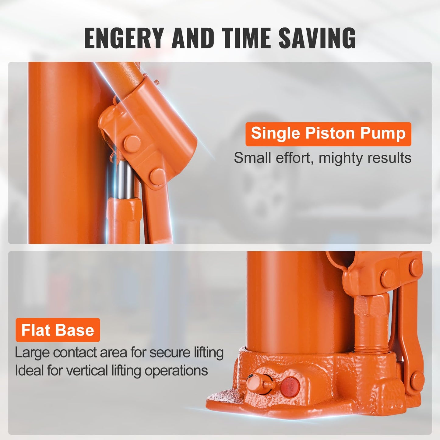 VEVOR Hydraulic Long Ram Jack, 4 Ton Engine Hoist Cylinder with Single Piston Pump and Flat Base, Hydraulic Ram Cylinder for Engine Lift Hoists, Hydraulic Garage/Shop Cranes, Mechanical, Farm