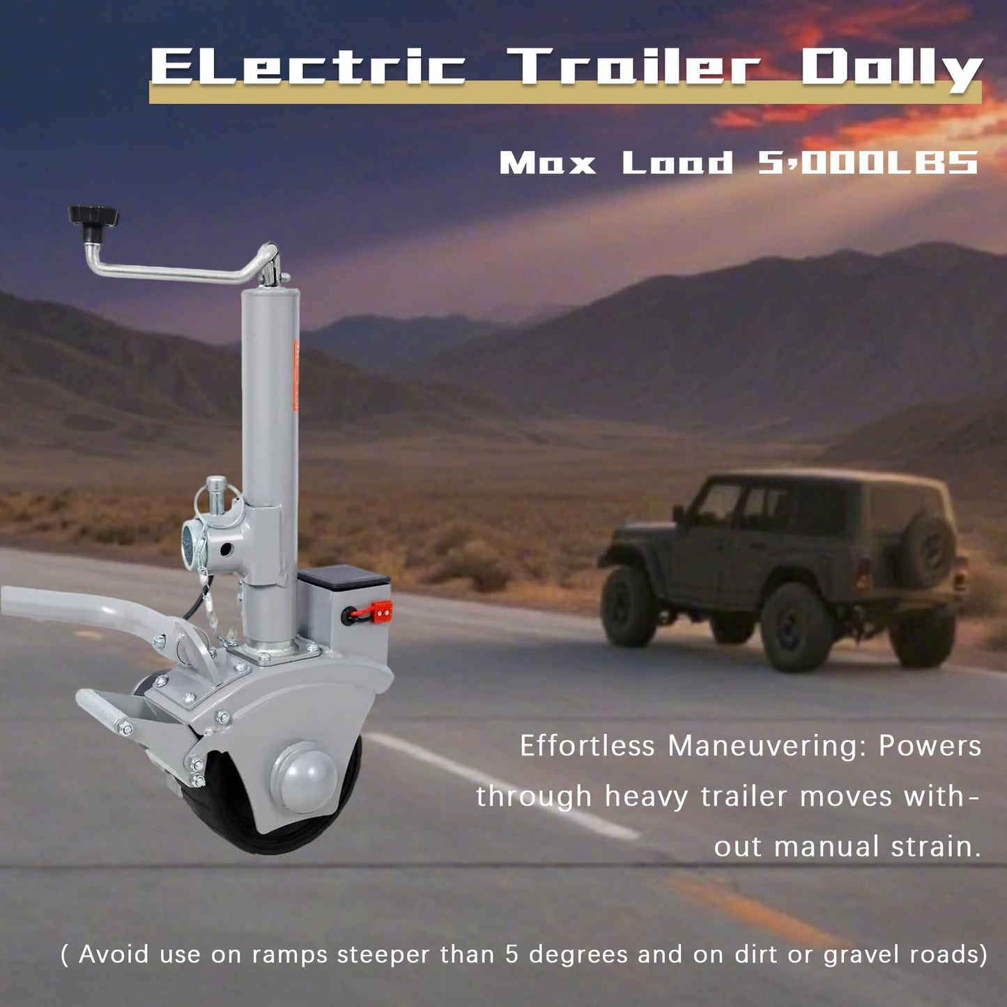 Electric Adjustable Trailer Dolly, 350W 12V Trailer Jockey Wheel with 22 Ft/min Moving Speed, 5000lbs Towing Capacity, 8'' Rubber Tire for Moving Trailer Caravan Boat, Safety & Durability
