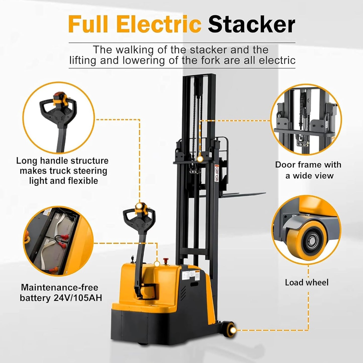 Tory Carrier Forklift Full Electric,Material Lift Counterbalanced Stacker,Pallet Lift 118”Height 1200lbs Capacity