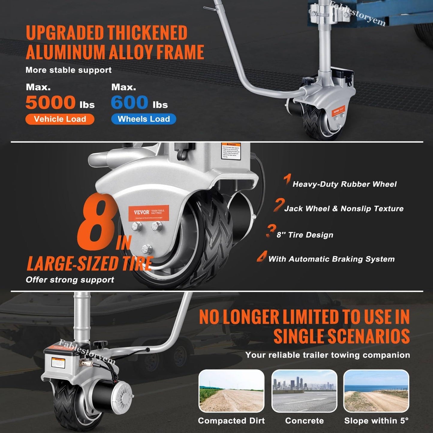 BeoyNot 12V Motorised Wheel,Ratchet Trailer Jack,Electric Trailer Dolly,Aluminium Motorised Wheel Trailer Mover,5000lbs Towing Capacity,23ft/min Speed,for Caravan Boat Trailer 350W
