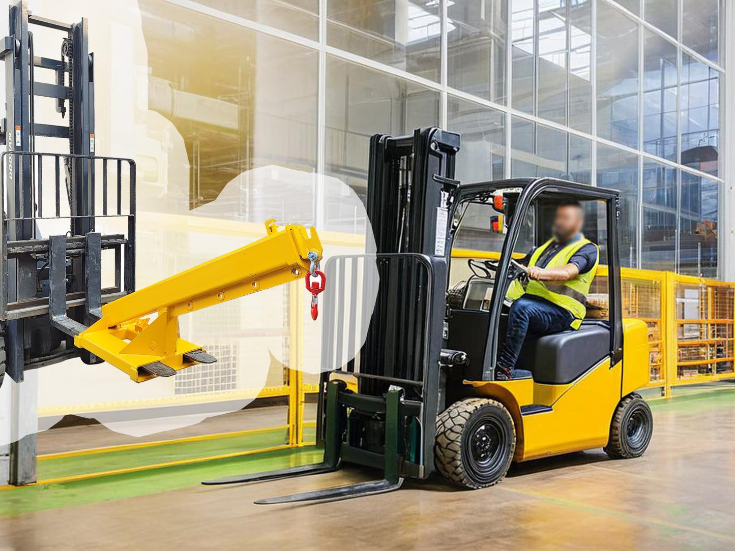 Adjustable Forklift Jib Boom Crane, 6600LB/3T Forklift Mobile Crane, Forklift Crane Attachment with Truss Hoist Jib Boom Hook, 63-98 in Forklift Telescopic Arm