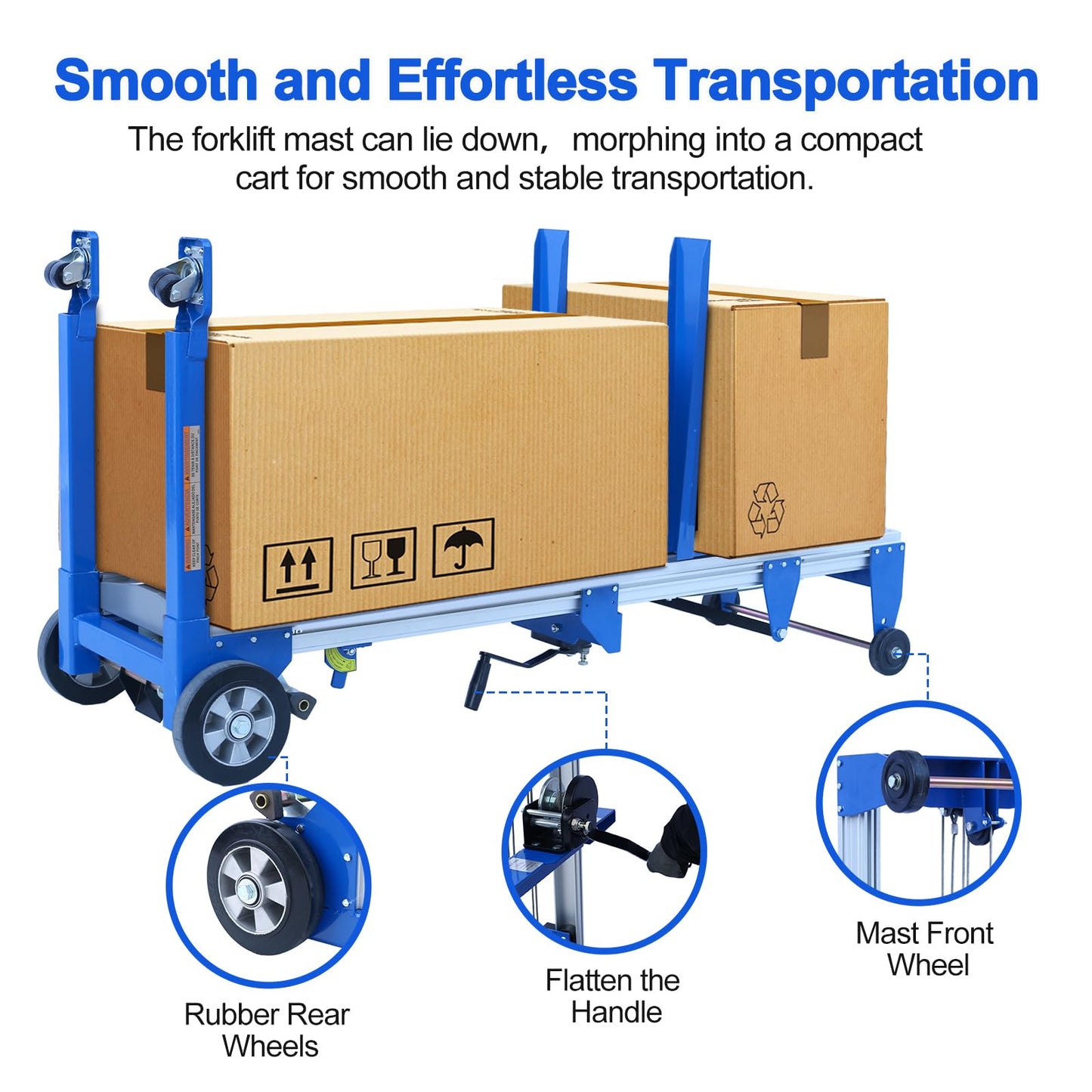 ELOMBR 500 lbs Capacity, Material Lift Winch Stacker, 70" Lift Height, Fixed Straddle Hand Winch Lift Truck, Material Lifts for Warehouse, 34.60"L x 24.80"W