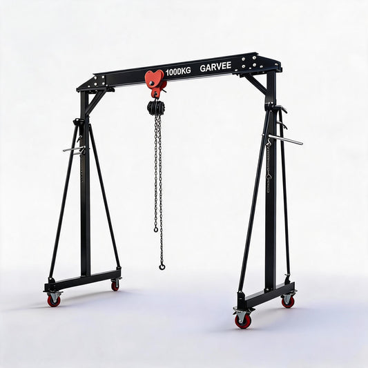 Garvee Alloy Steel Gantry Crane 1 Ton 2200 LBS Capacity with Manual Trolley, Chain Hoist, Lifting Slings, Shackles, Eye Hooks and Ratchet Straps for Warehouse Factory Garage Auto Repair