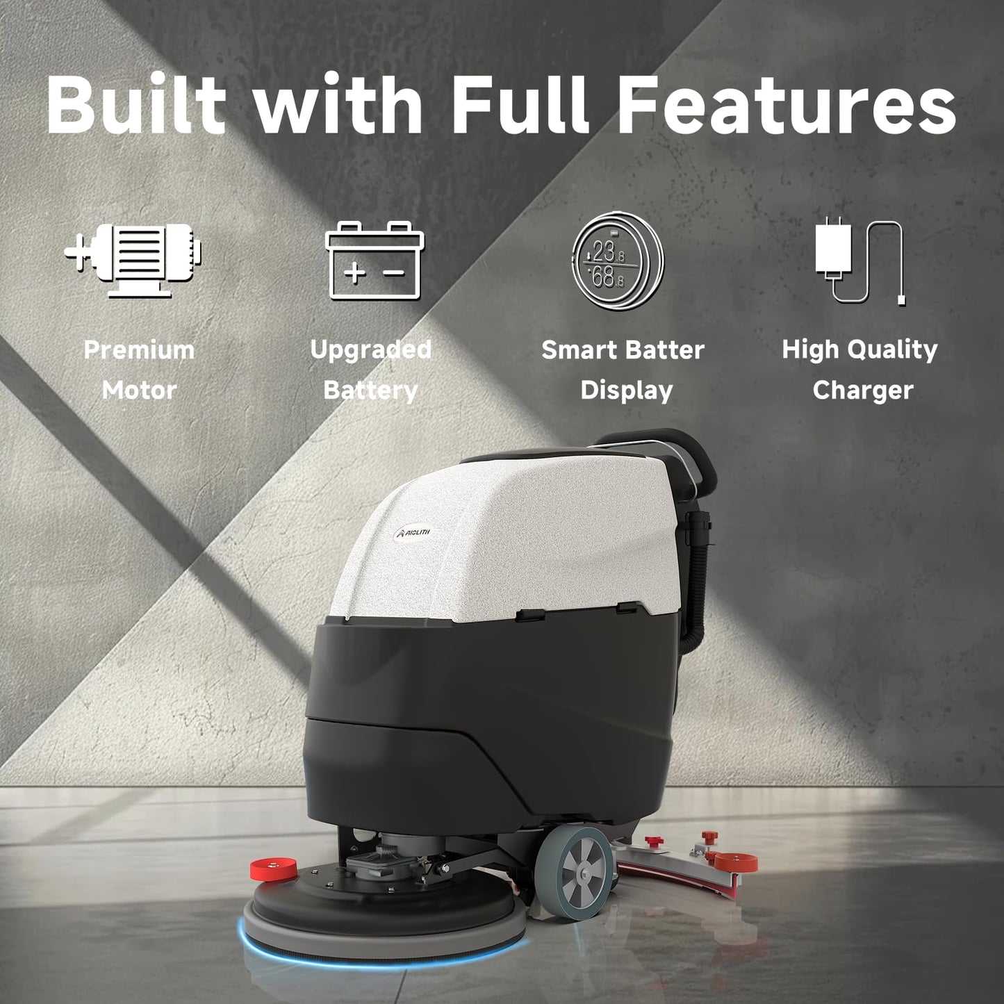 AIOLITH AF2217 Auto Self-Propelled Floor Scrubber Kit, 22" Path, 17-Gal, Up to 38000 ft²/h, Lithium Battery, Heavy-Duty & High-Efficiency Cleaning for Warehouses, Schools, Hospitals, Malls