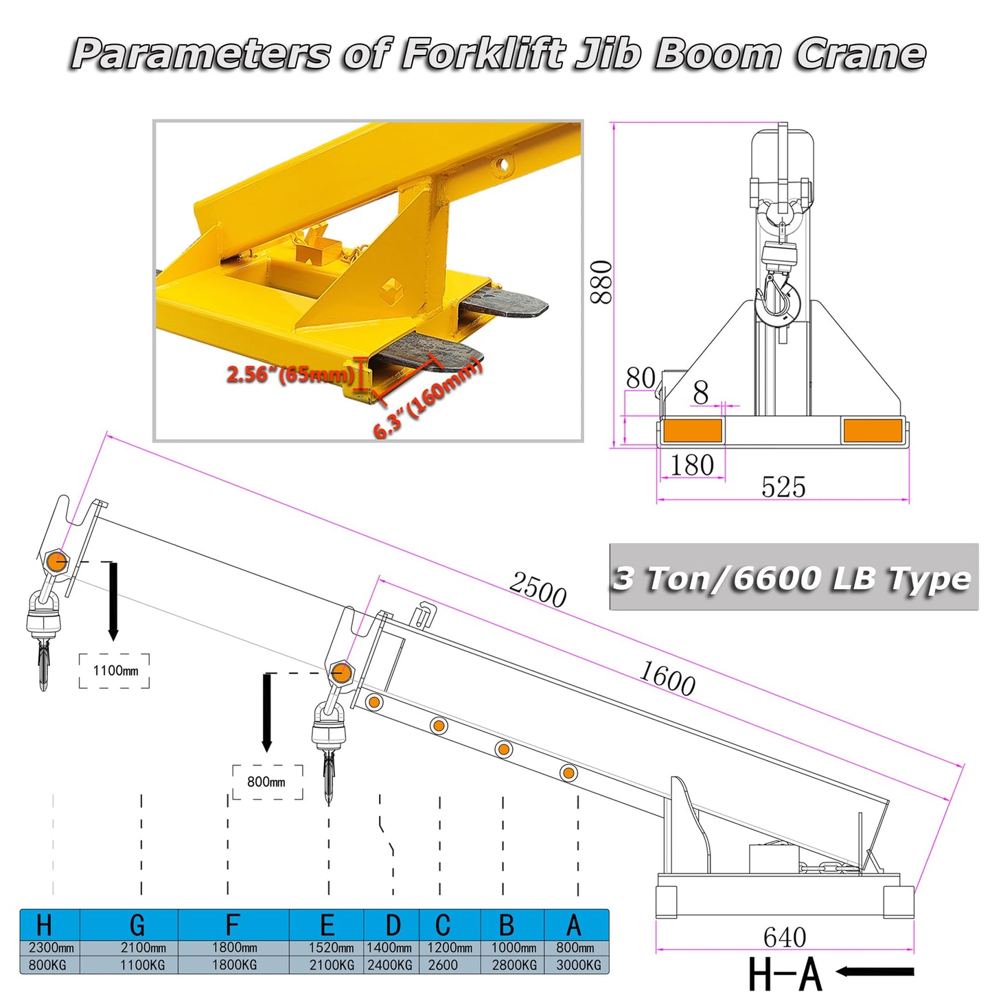 INTSUPERMAI 3 Ton / 6600 LB Forklift Crane Attachment with Truss Hoist Jib Boom and Hook Forklift Jib Boom Crane