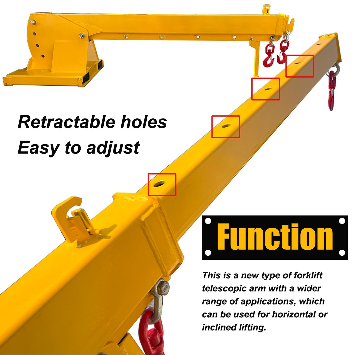 HQHAOTWU Forklift Jib Boom Crane 4400lbs Capacity Telescoping Mobile Crane Industrial 0-75 Degrees Tilting Lifting Hoist Truss Jib Boom with 2 Hooks Manual Telescopic 7-12ft for Warehouse & Factories