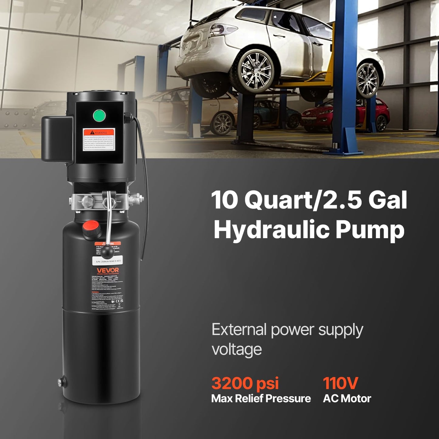 Vevor 110V 10 Quart Hydraulic Power Unit Automotive Hydraulic Pump Dump Trailer Vehicle Mounted Lifter Auto Shop Repair Car Lift Power Unit for Two and Four Post Lift Auto Hoist