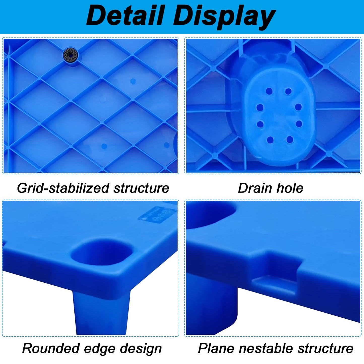 Plastic Pallet, Plastic Shipping Pallet with 1102 lb Dynamic/1764 lb Static Load, Industrial Plastic Pallet, 31.5" x 23.6" x 5.5" for Warehouse Use, Stackable with Nestable Design, Reusable, Blue