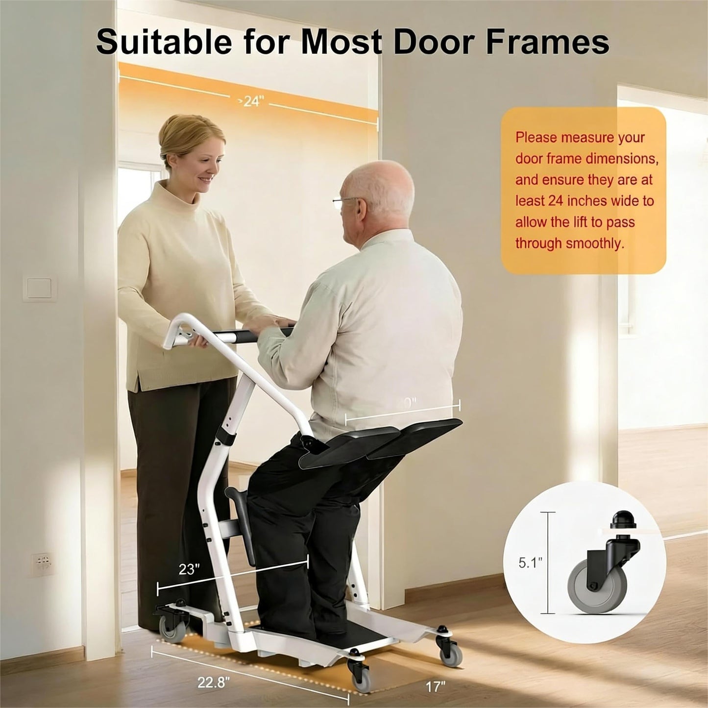 WHLICKS Stand Assist Lift, Sit to Stand Patient Transport Chair for Elderly, Lift Chair for Home Care Use Elderly Mobility Assist Transfer Device 5 Heights Adjustable for Seniors, Adults & Disabled