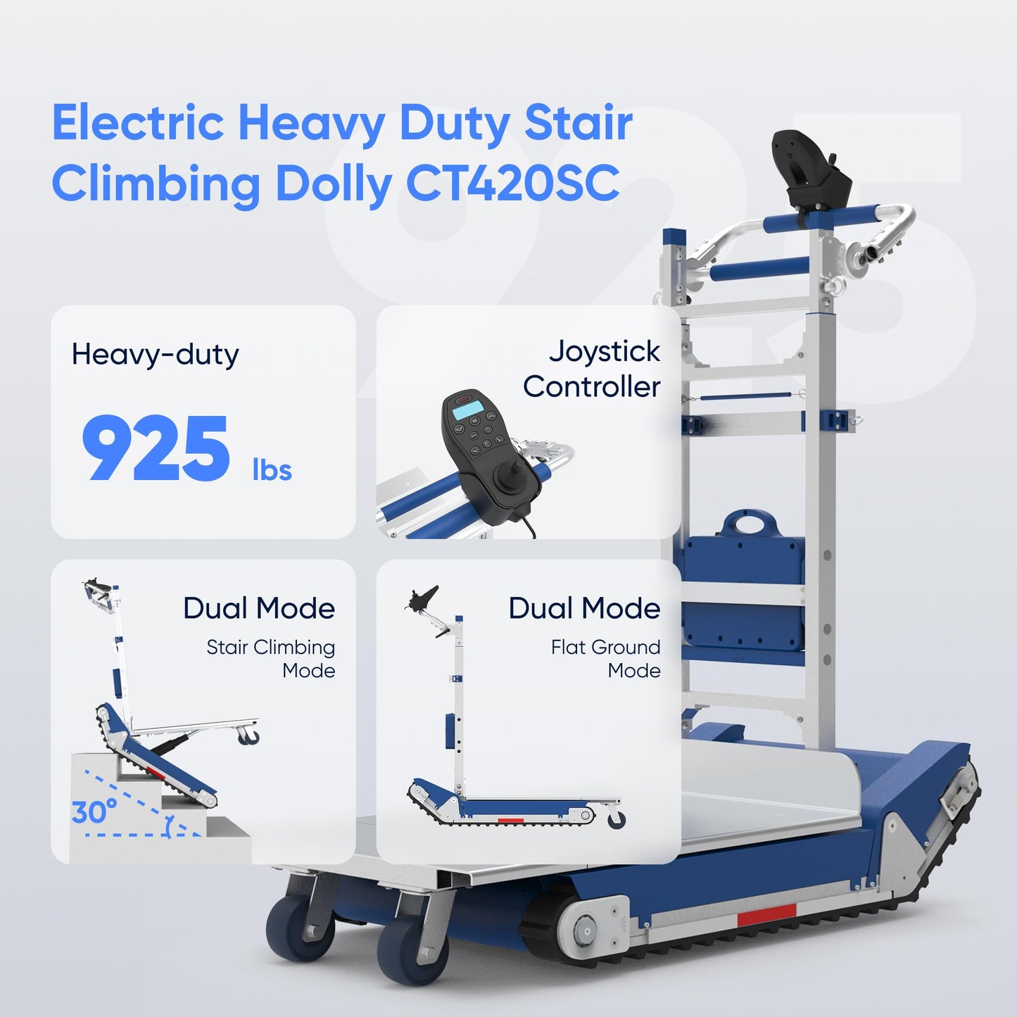 Heavy Duty Track Stair Climbing Cart, Electric Stair Climbing Hand Trucks with Support Wheel 925 lb Capacity(CT420SC)