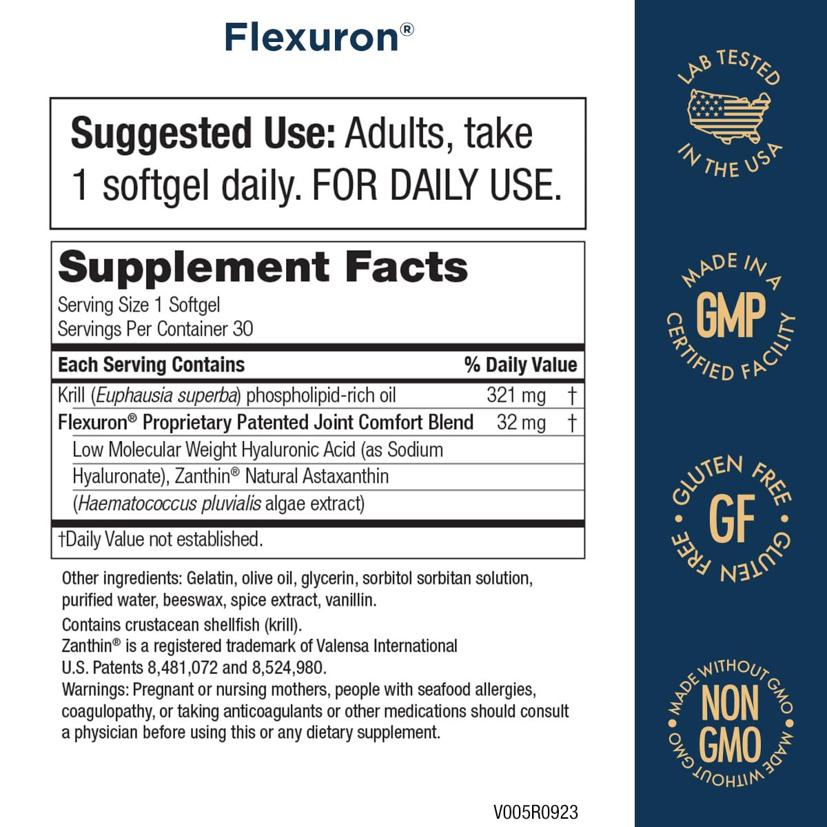 Purity Products Flexuron Joint Formula 3X Better Than Glucosamine and Chondroitin - Starts Working in just 7 Days - Krill Oil, Low Molecular Weight Hyaluronic Acid, Astaxanthin - 30 Count (1)
