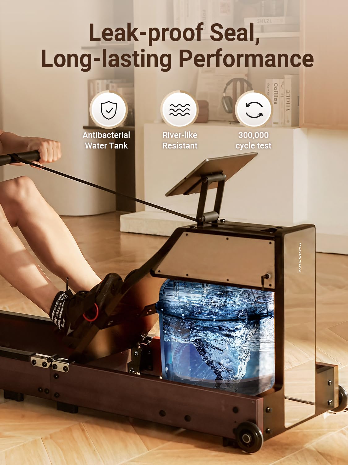 KINGSMITH Magnetic/Water Row Machine for Home Rower 331LB Weight Capacity, Folding Rowing Machine with LED Monitor, App Supported, Tablet Holder, Comfortable Seat, Trifold Home Rowing Machine Walnut