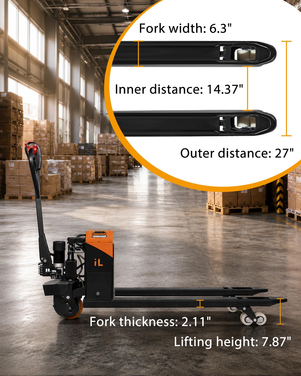 Electric Pallet Jack Truck 4409 lbs Capacity, Full Electric Pallet Lift Truck with 46.5 x 27 in Forks, 1000W Motor, 48V 20Ah Lithium Battery for Warehouse Material Handling