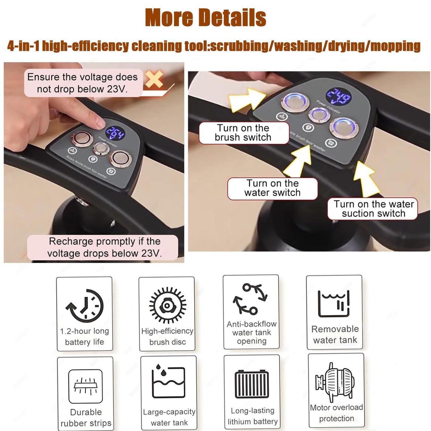 TDSYOCG Commercial Floor Scrubber & Floor Polisher Machine, 17" Cordless Electric Mop, Walk Behind Floors Scrubber with Brushes, Professional Floors Buffer Polisher for Concrete, Tile and Hardwood