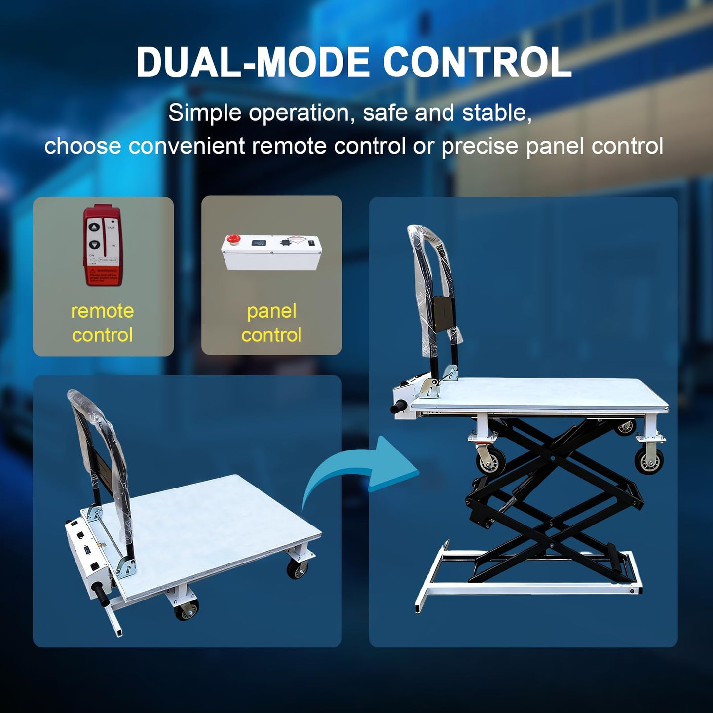 Electric Hydraulic Lift Trolley - 48V 661 LBS Capacity Folding Platform Truck for Loading/Transporting Goods onto Trucks & Warehouses (Lift Height 53 in)