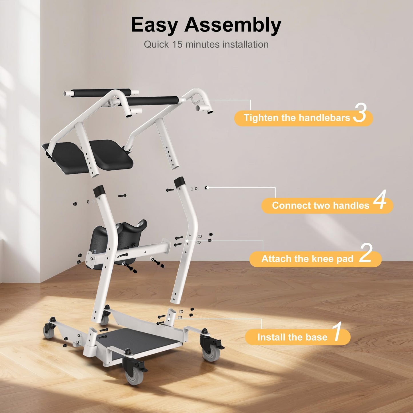 WHLICKS Stand Assist Lift, Sit to Stand Patient Transport Chair for Elderly, Lift Chair for Home Care Use Elderly Mobility Assist Transfer Device 5 Heights Adjustable for Seniors, Adults & Disabled