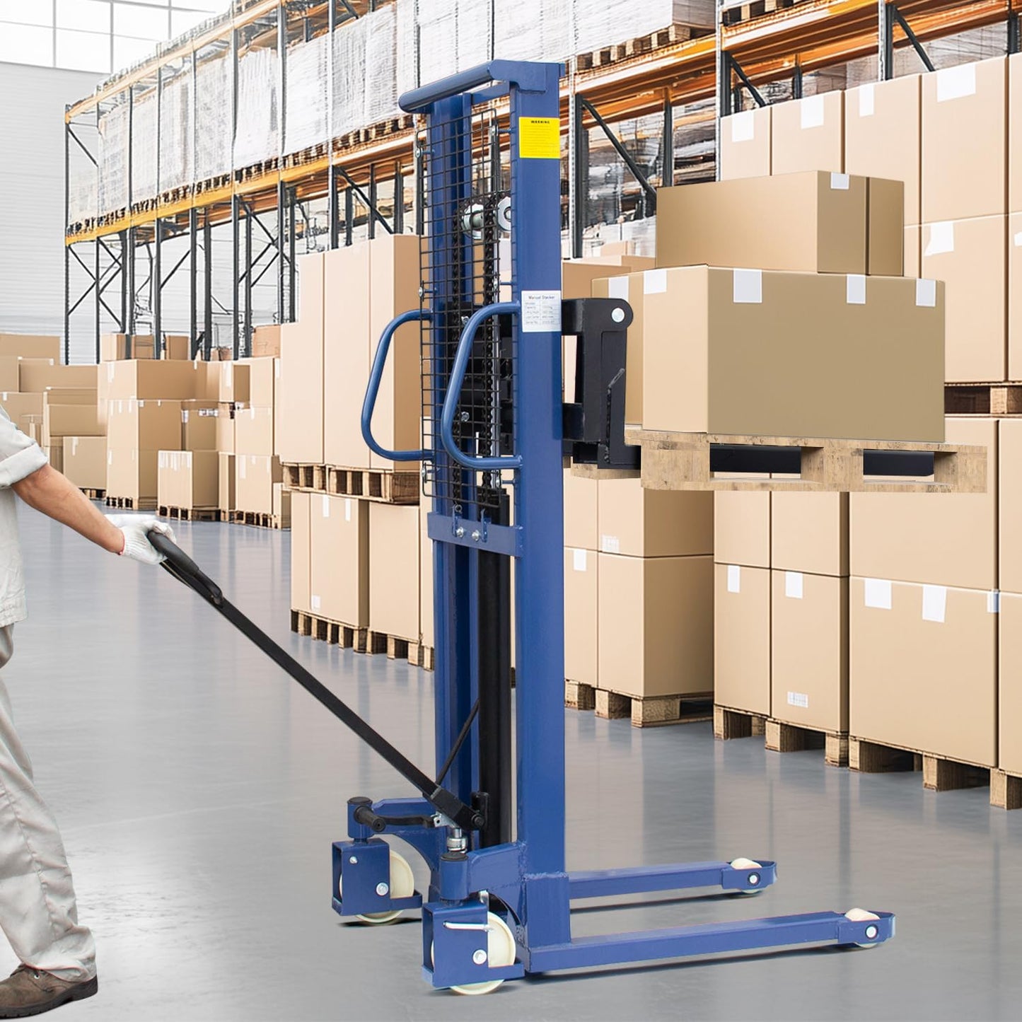 HPDMC 2200 LBS Capacity Professional Manual Hydraulic Stacker/Manual Pallet Truck Stacker, Warehouse Assistant/Stacker Lifting Height 63''