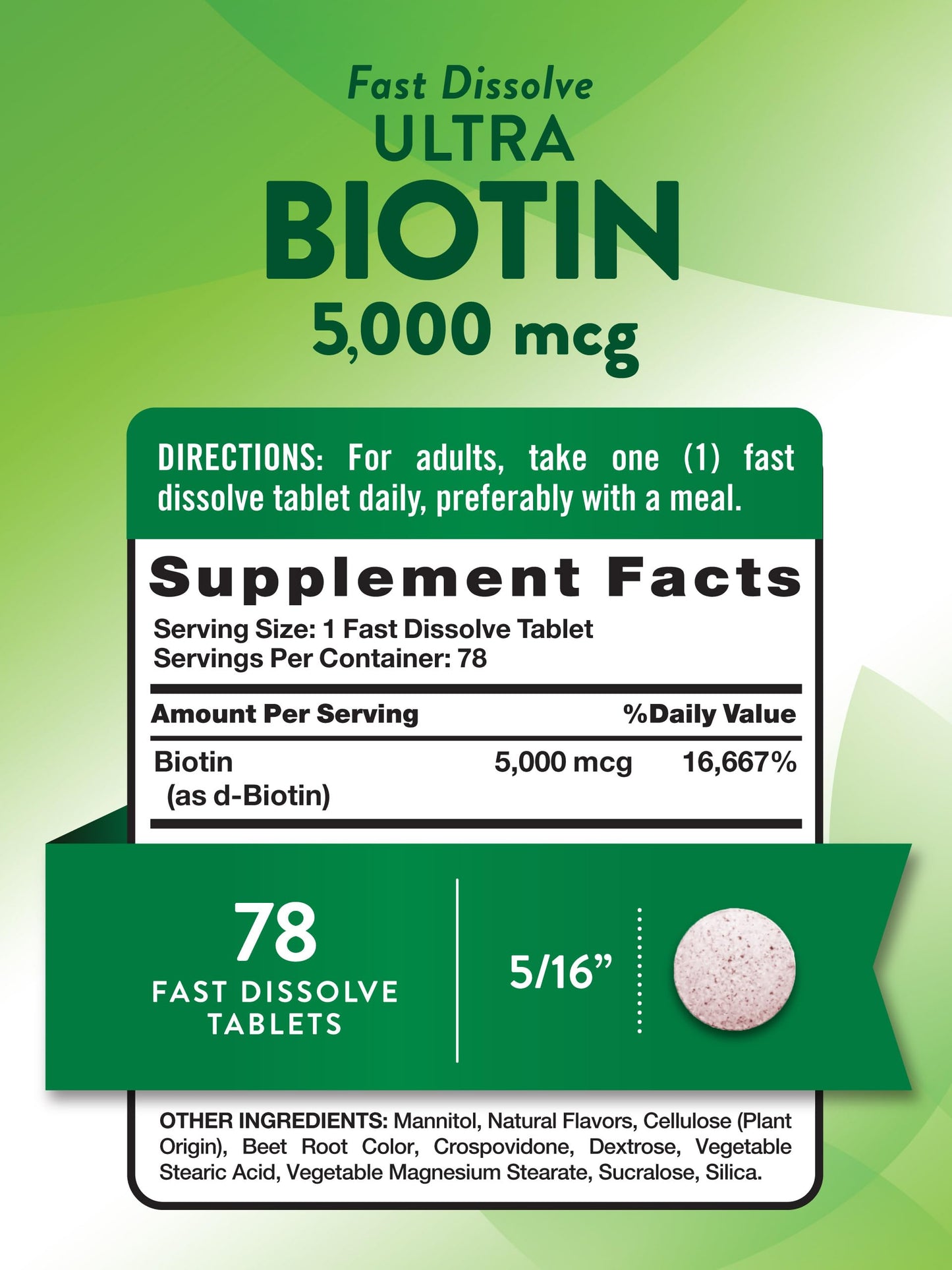 Nature's Truth Biotin 5000mcg | 78 Fast Dissolve Tablets | Natural Berry Flavor | Vegan, Non-GMO & Gluten Free