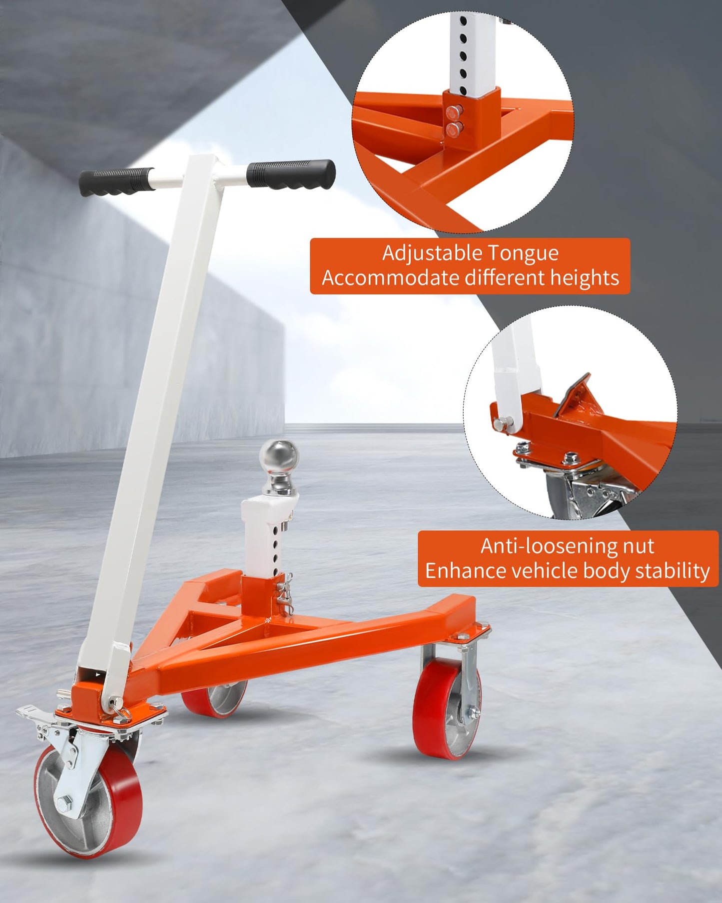 Krysolad Trailer Dolly, 3500 lb Tongue Weight Trailer Mover with 2 in & 2-5/16 in Ball, Angle Adjustable, Suitable for RV Boat Motorcycle Jet Ski