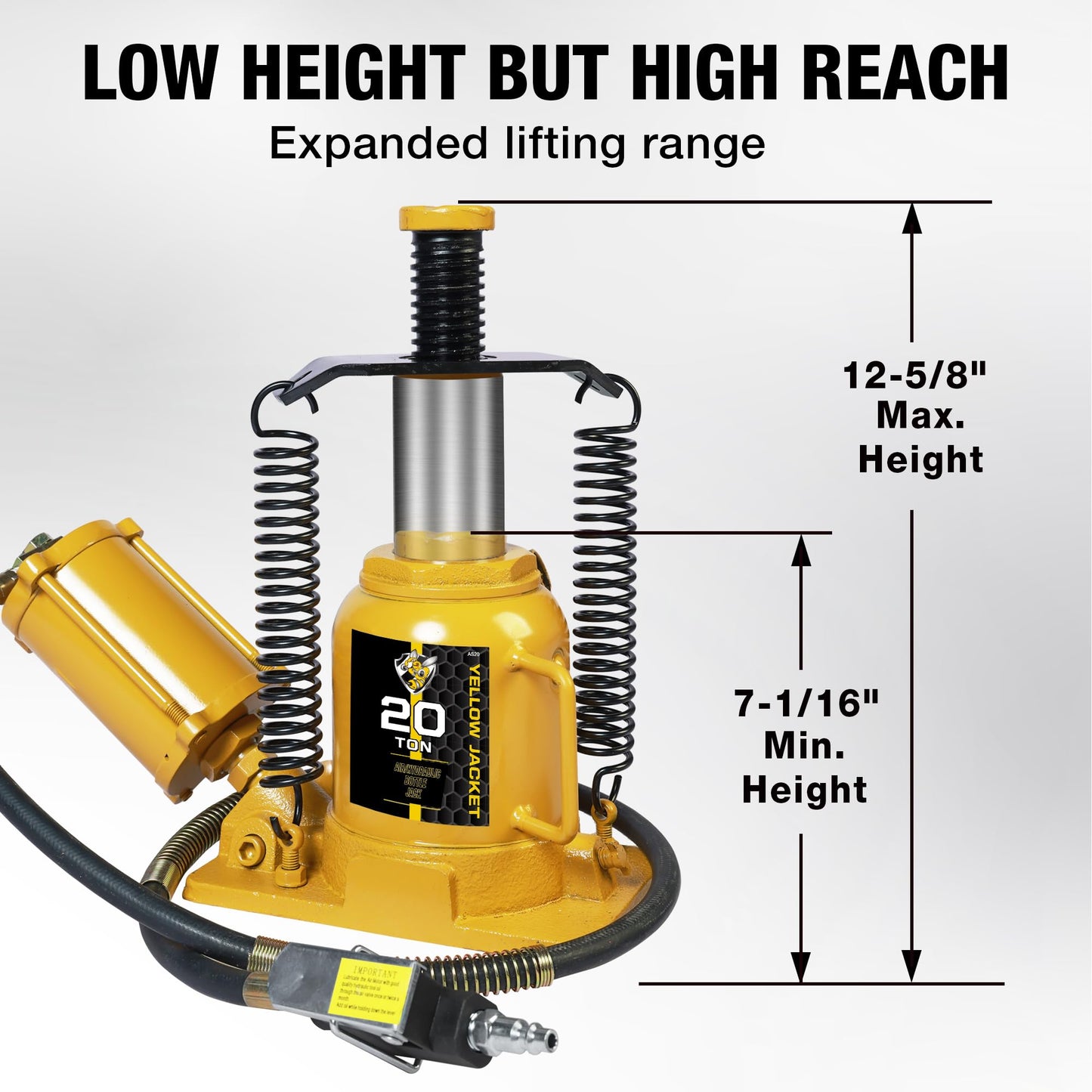 YELLOW JACKET Air Hydraulic Bottle Jack 20 Ton with Aluminum Alloy Pump and Unique Slow Release Equipment