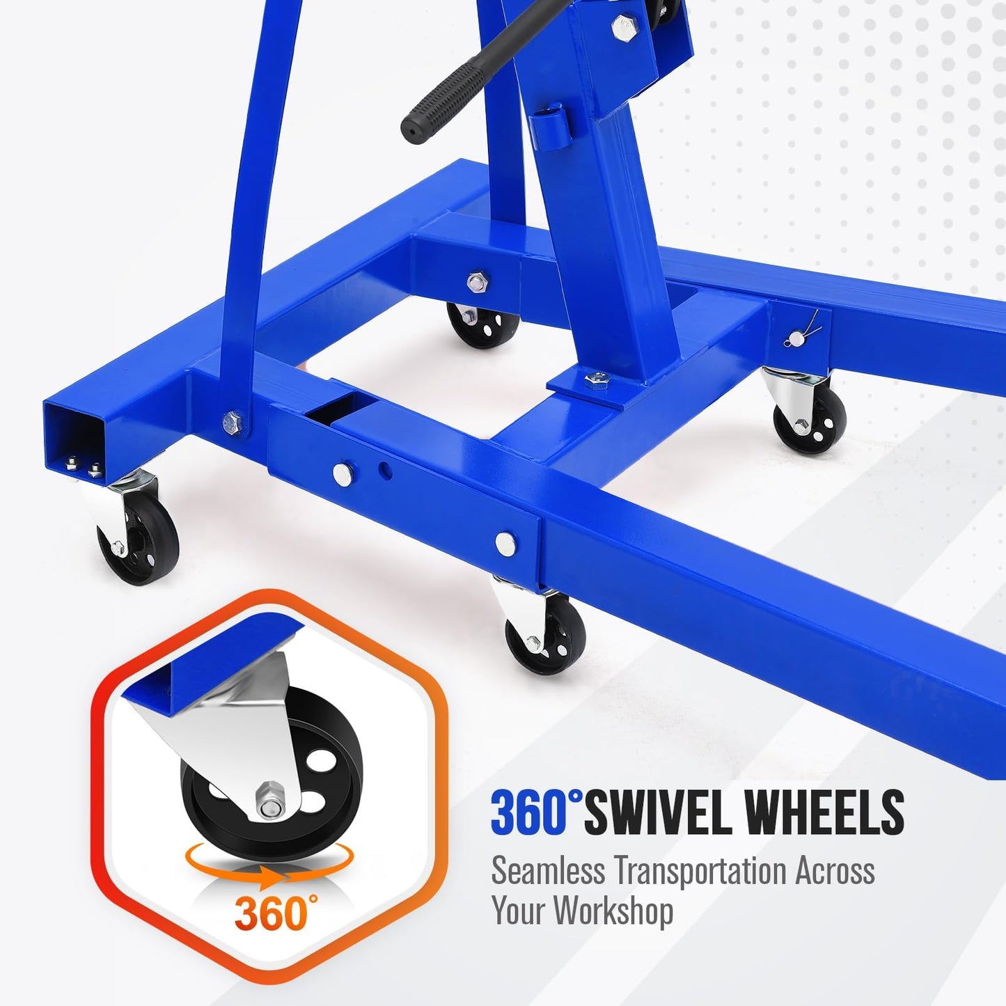 Hydraulic Engine Hoist, 2-Ton Folding Portable Shop Crane Lift, 4400 Lbs Capacity with Telescopic Boom and 6 Casters, Foldable Mobile Cherry Picker for Garage Workshop Warehouse, Blue, Heavy-Duty