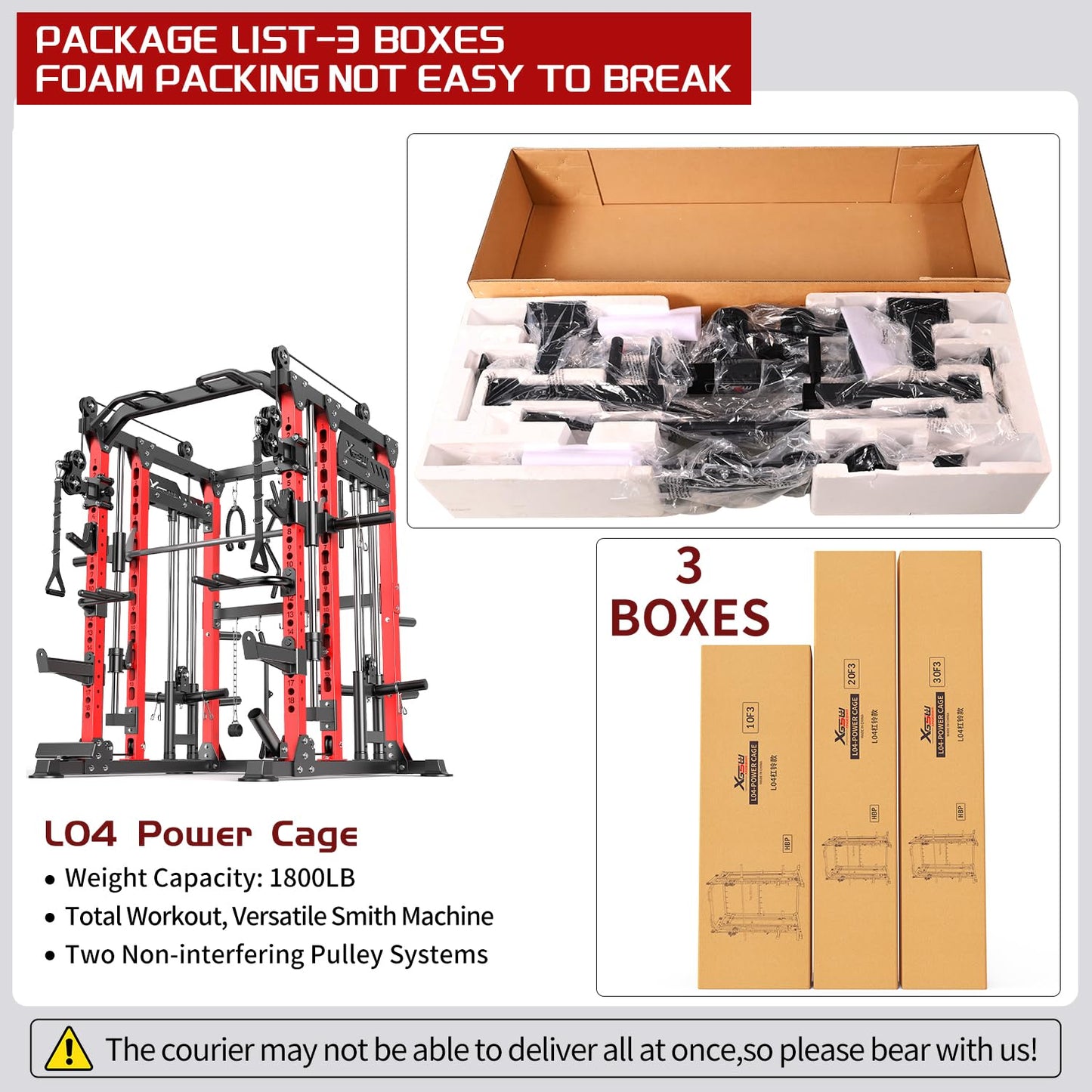 XGSW XINGESIWR Multi-Purpose Squat Rack,Smith Machine Weight Rack Set with Cable Crossover System, Home Gym Power Racks, Power Racks and Packages (L04, Power cage Red)