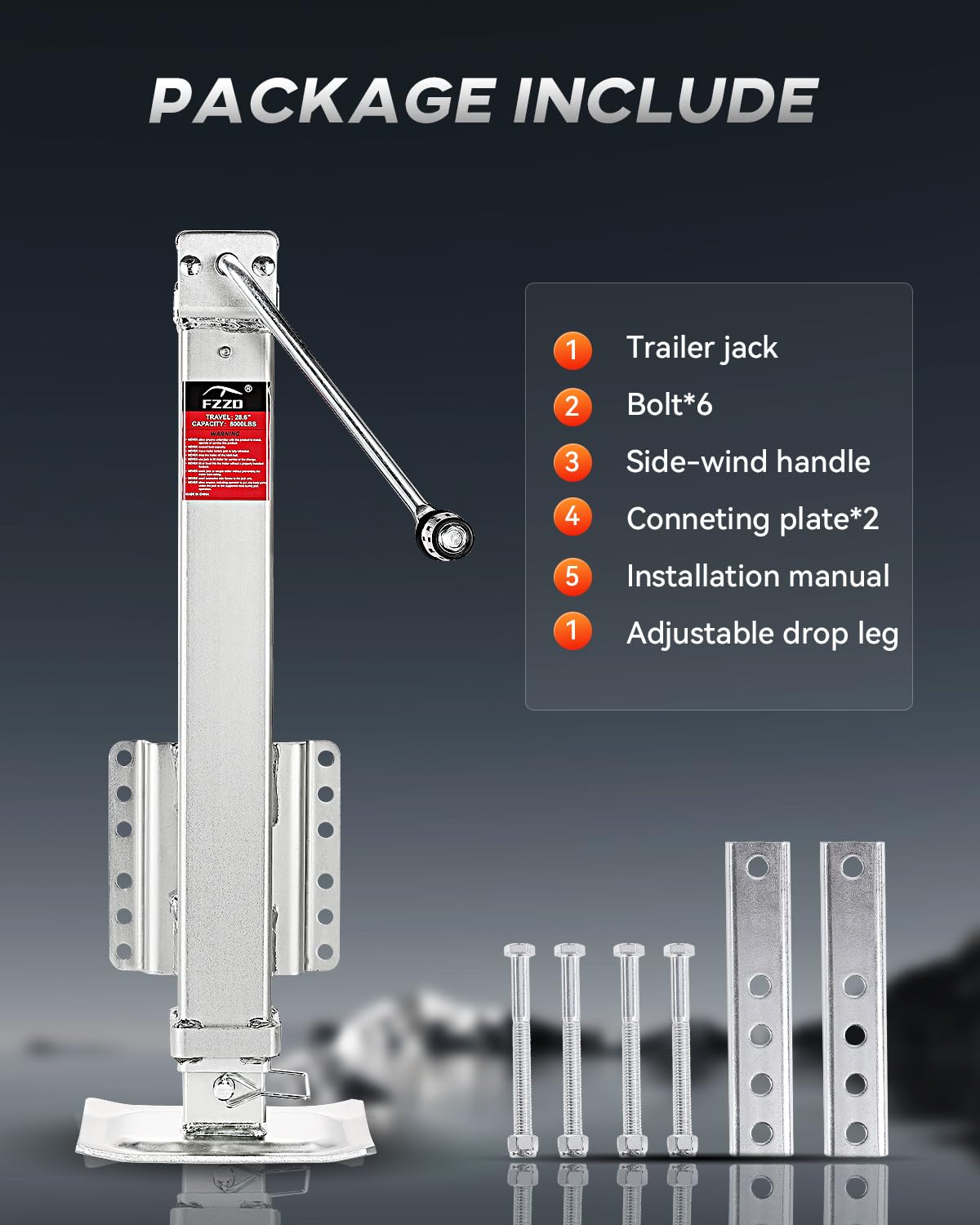 FZZD 8000 lbs Heavy Duty Trailer Jack, 28.6" Vertical Travel, Adjustable Drop Leg, for Utility Trailers, Yacht Trailers, Boat Trailer Jack…