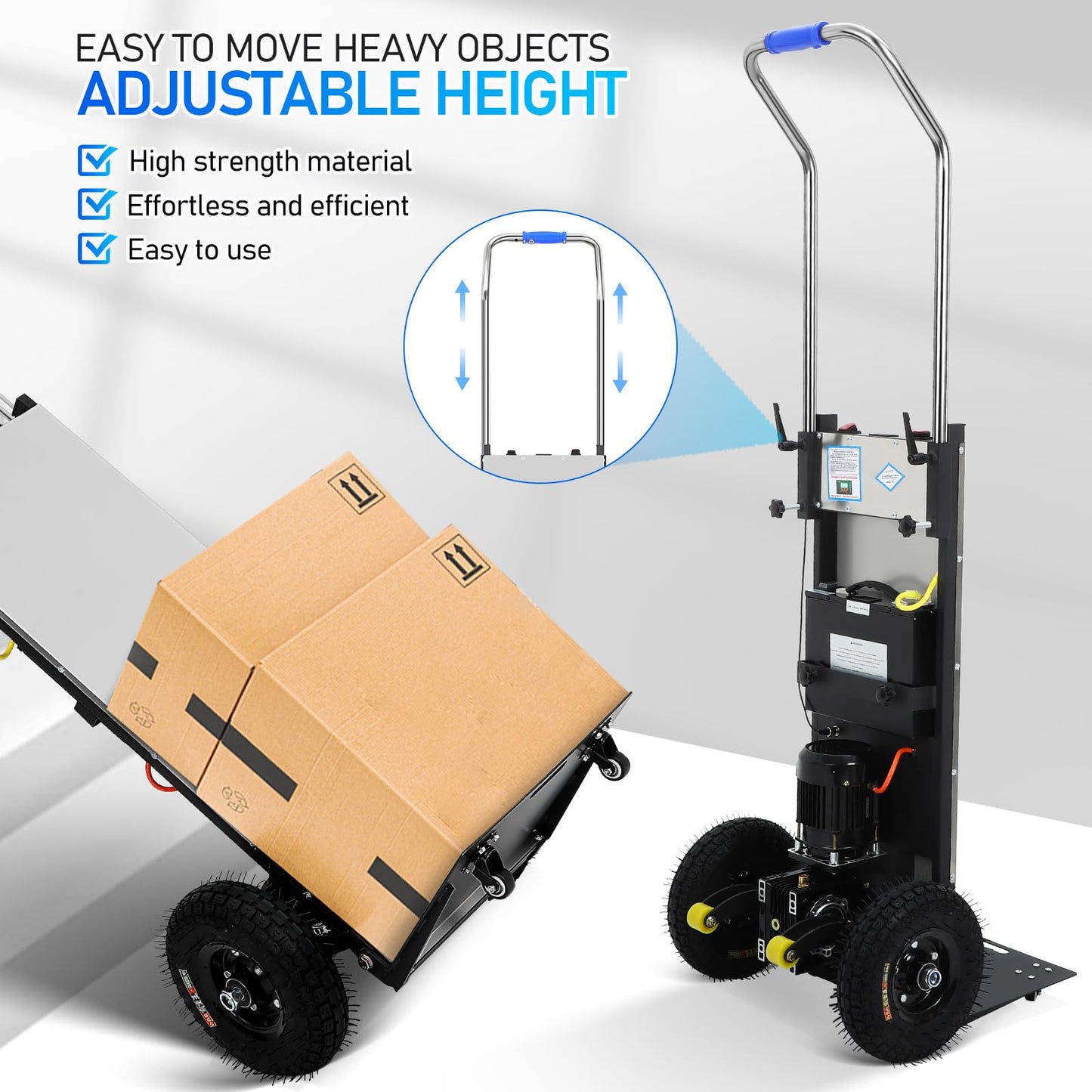 880LBS Electric Stair Climbing Dolly for Moving, Heavy Duty Stair Climbing Hand Truck Capacity 1200W Motorized 3 Mode Foldable Stair Climbing Cart with Adjustable Handle for Logistics Commercial
