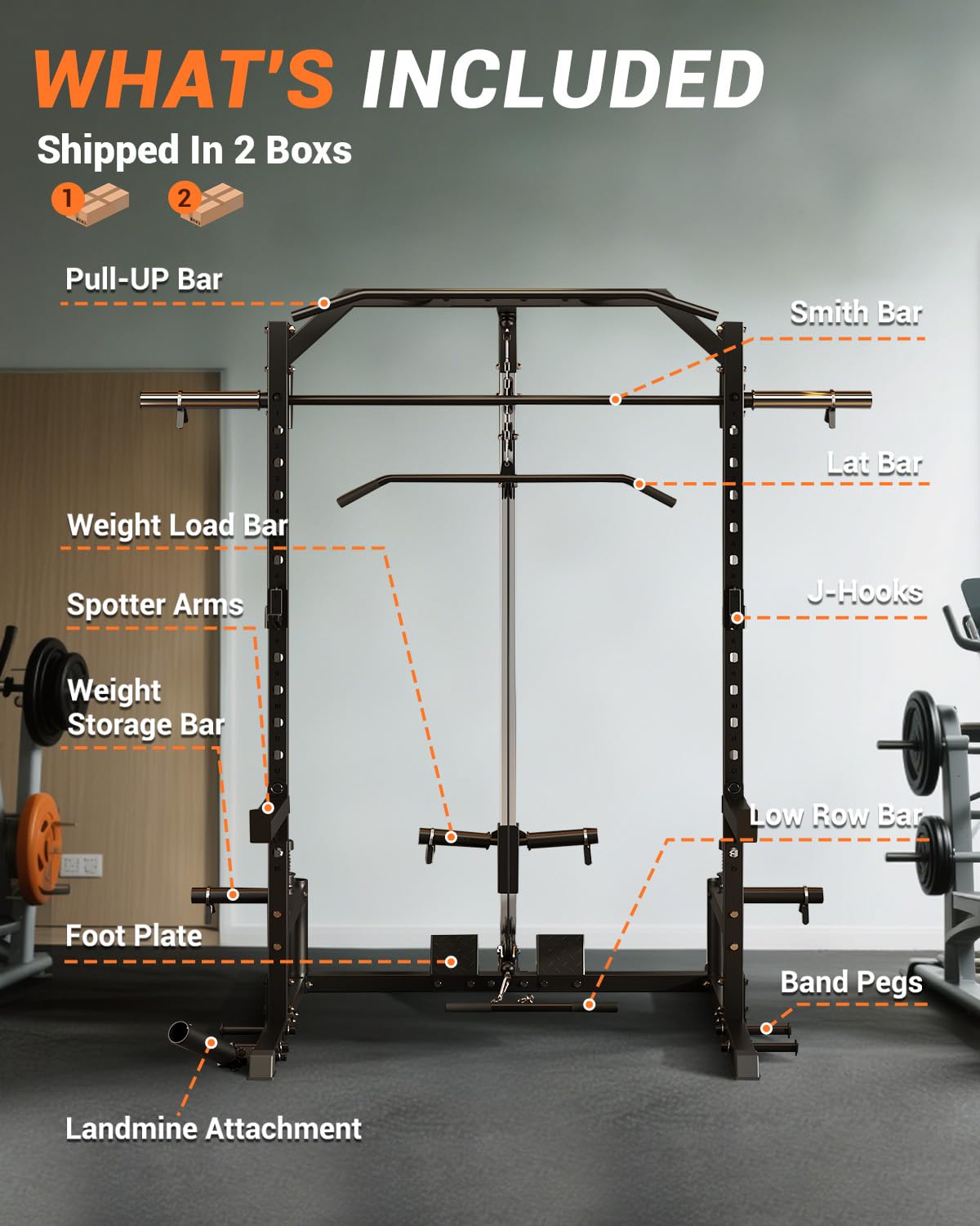 Smith Machine, 1000 LBS Squat Rack for Home Gym, LAT Pulldown Machine, Multifunctional Power Rack, Power Cage for Strength Training