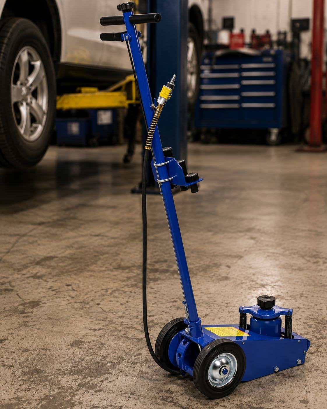 Stark USA 22 Ton Hydraulic Floor Jack Air-Operated Axle Bottle Jack with (4) Extension Saddle Set Built-in Wheels, Blue