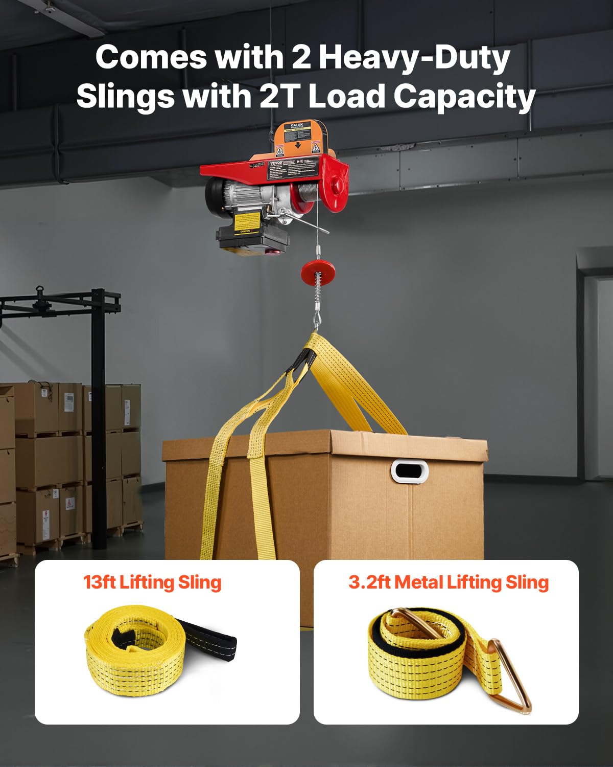 VEVOR Electric Hoist, 440 lbs 120V Electric Winch with 328 ft Wireless & 14 ft Wired Remote Control, 40 ft Single Cable Lifting Height, Single/Double Slings, Lift Hoist for Garage Warehouse Factory