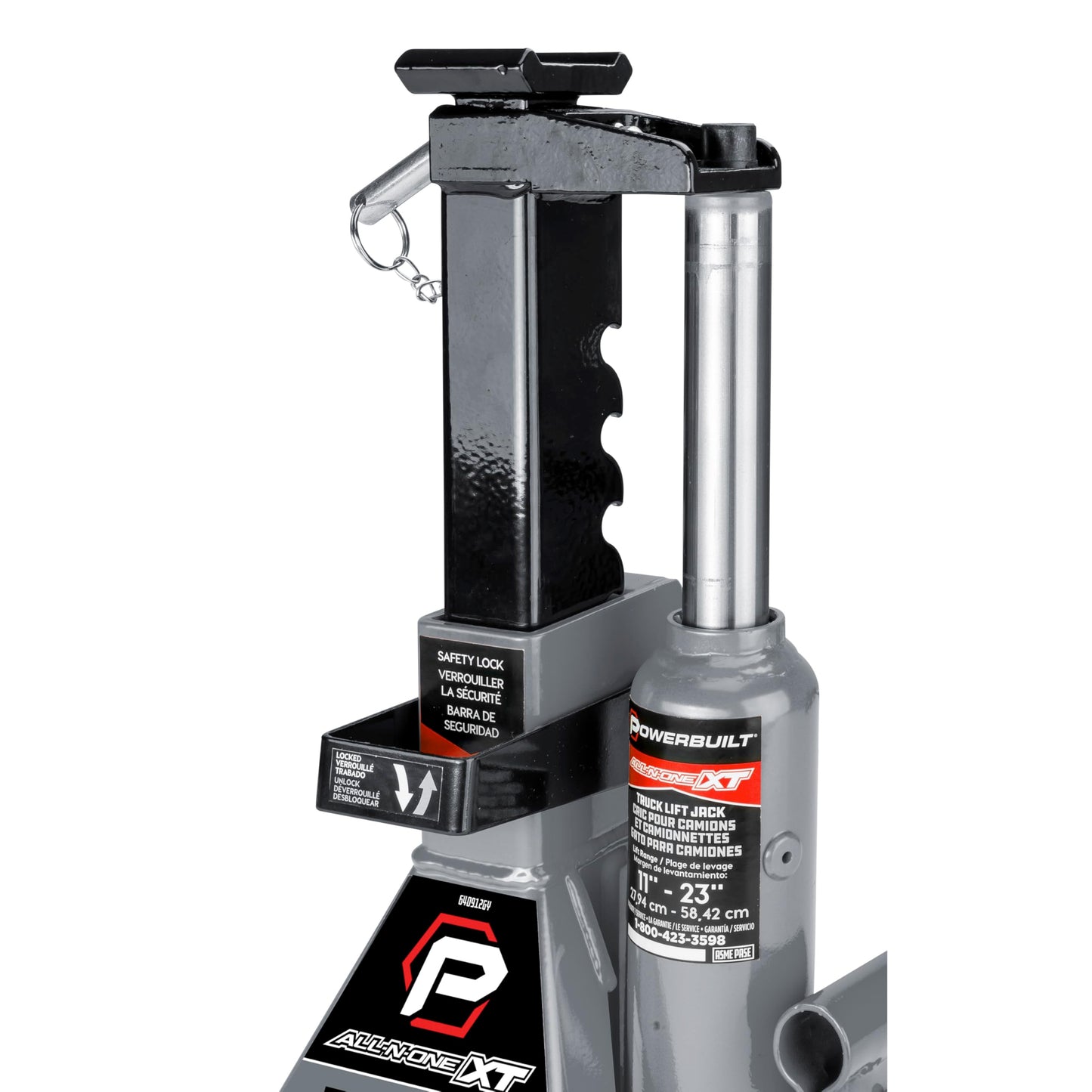 POWERBUILT 3 Ton All-in-One Hydraulic Bottle Jack and Jackstand in One, Compact, Wide Base, 11-21 inch Range, Eliminates Jackstands, for Trucks, SUVs, RVs, Trailers, Not for Sedans (Grey) 640912GY