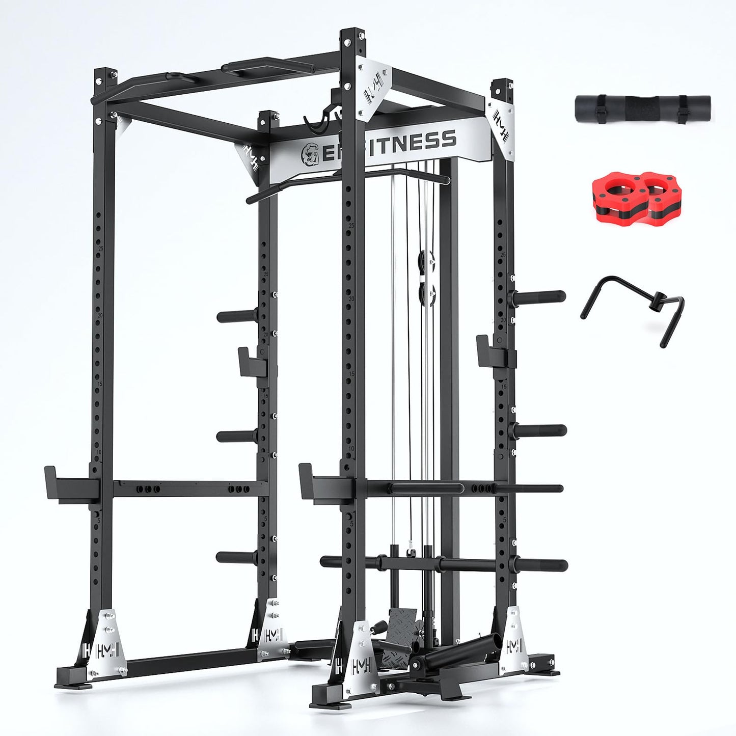 JZOPIDL X10 Power Cage with Optional LAT PullDown/Cable Crossover/Smith Machine System, 4000LB Squat Rack for Home & Garage Gym, with Weight Storage Rack and More Training Attachments