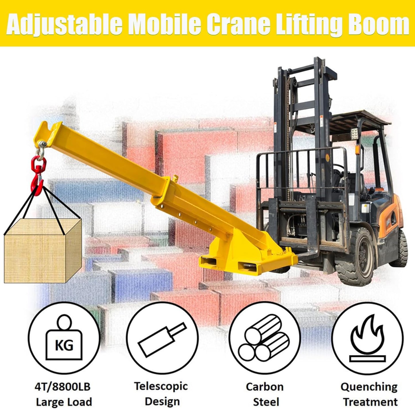 HQHAOTWU Forklift Jib Boom Crane 8800lbs Capacity Telescoping Mobile Crane Industrial Adjustable Forklift Lifting Hoist Truss Jib Boom Hook Manual Telescopic 63in-94.5in for Warehouse & Factories