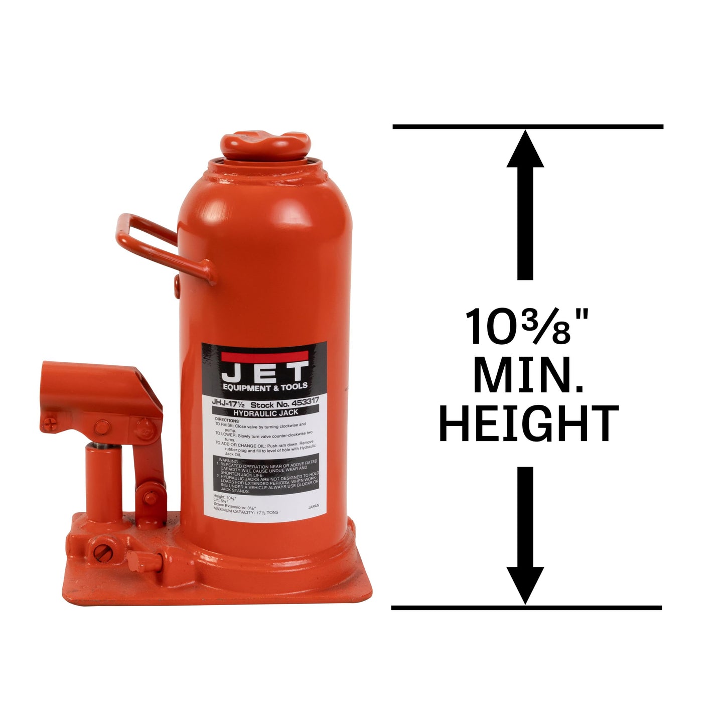 JET 17.5-Ton Hydraulic Bottle Jack w/ Handle (JHJ-17-1/2)